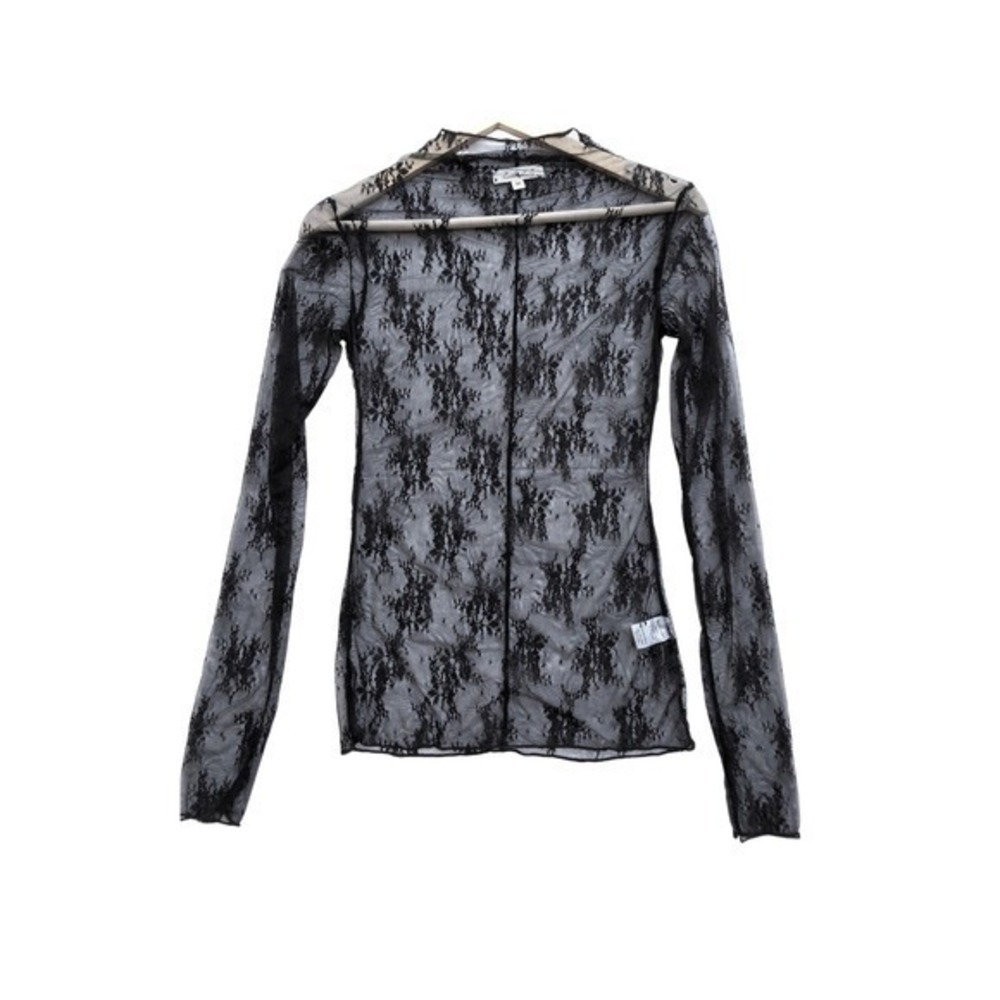 NWOT Premium Black Sheer Lace Mock Neck Top L Layering Whimsygoth Witchy Blouse